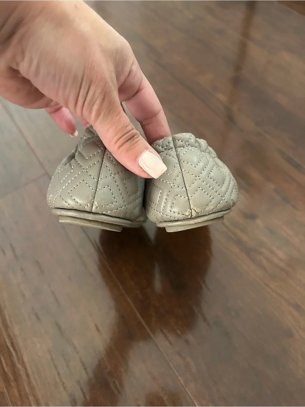 Tory Burch Gray Quilted Reva Ballet Flats